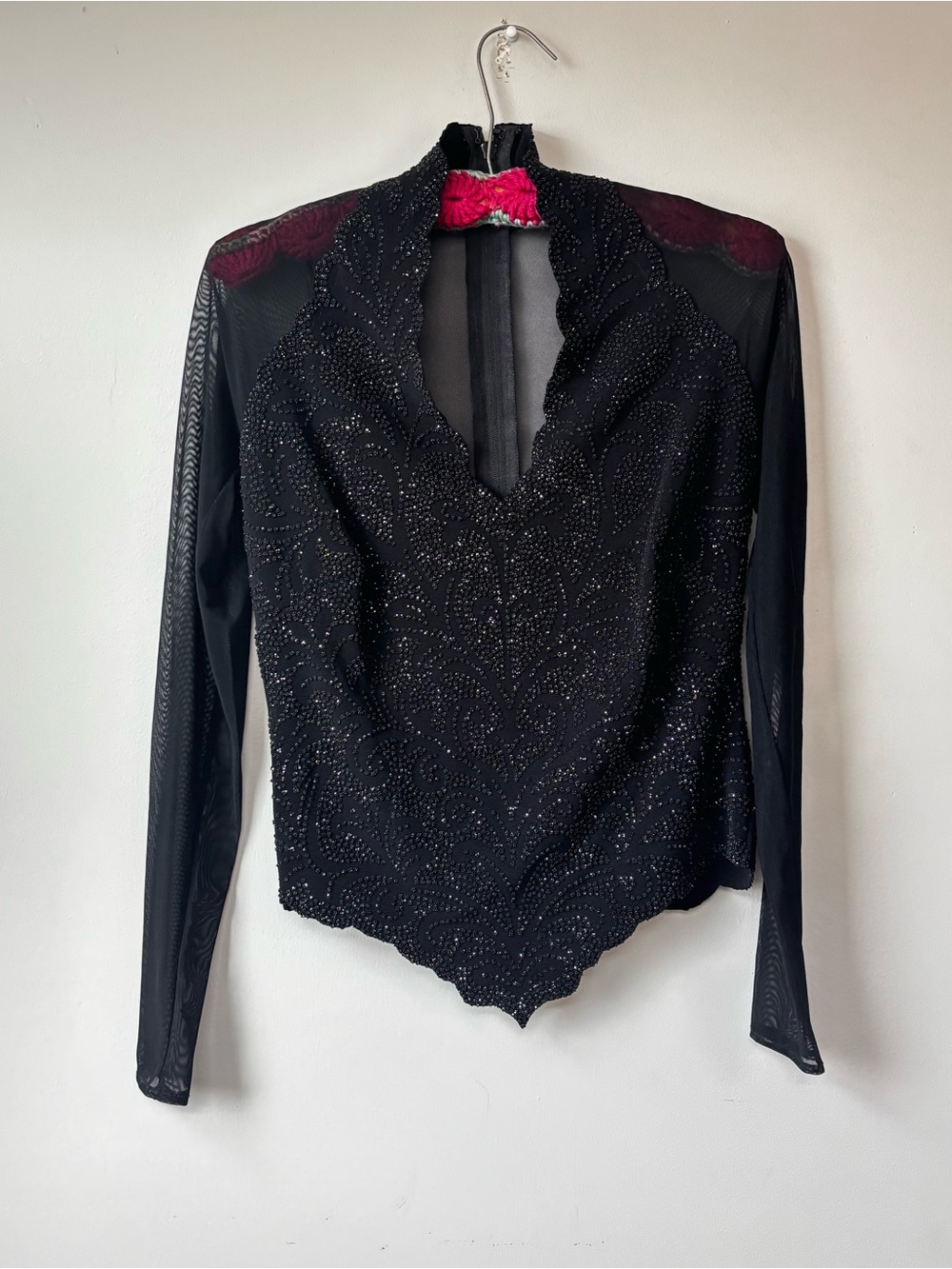 Tadashi Black Beaded Mesh Event Top